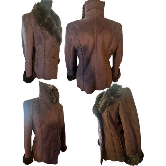 Dark Brown Faux Suede ESPRIT Coat Jacket Woman’s Sz Medium - Picture 3 of 7